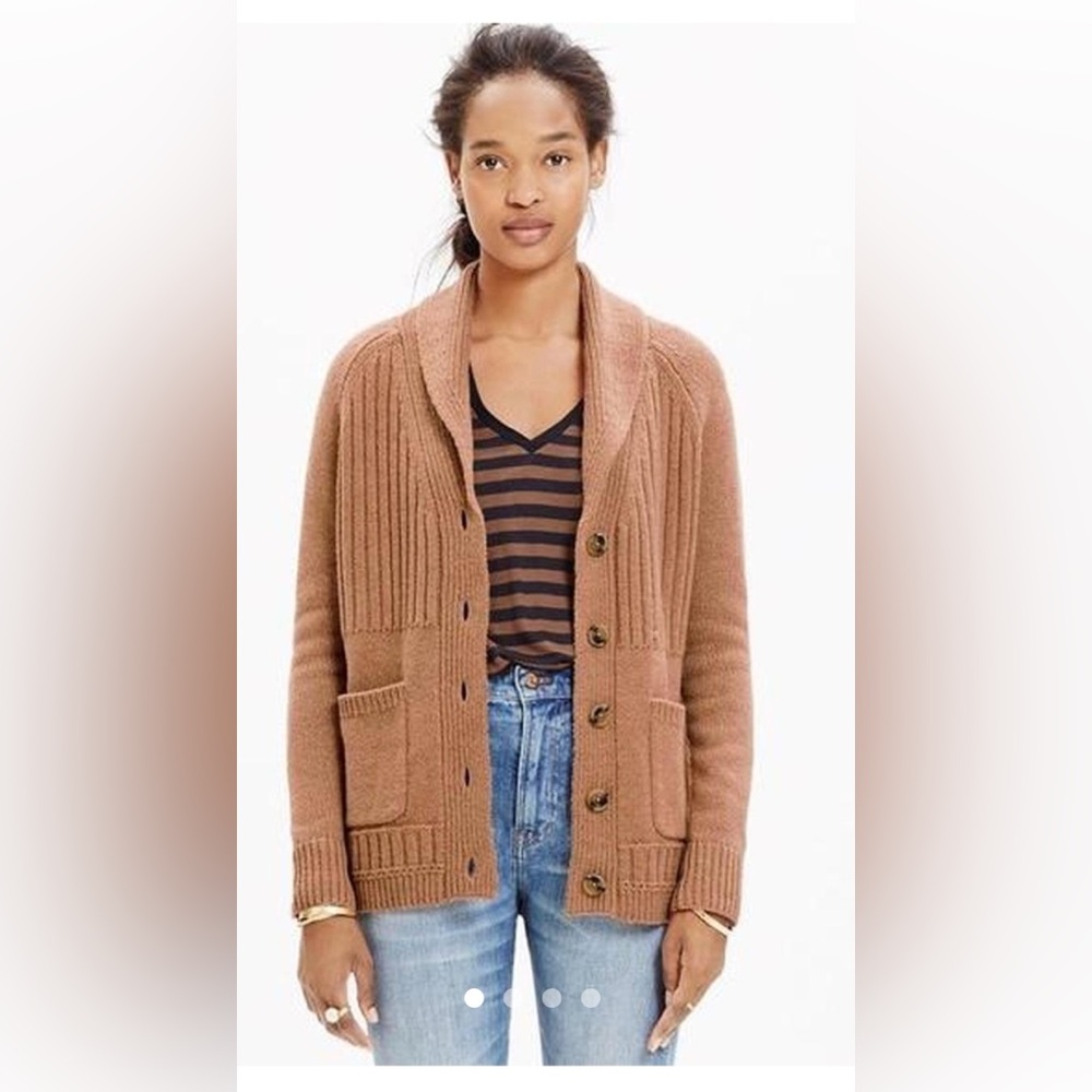 Madewell Light Brown Merino Wool Collar Rib Cardigan Grandpa Sweater